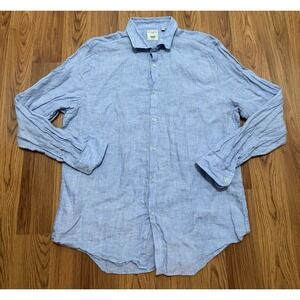 Murano Shirt Mens Extra Large Baird McNutt 100% Linen Slim Fit Blue